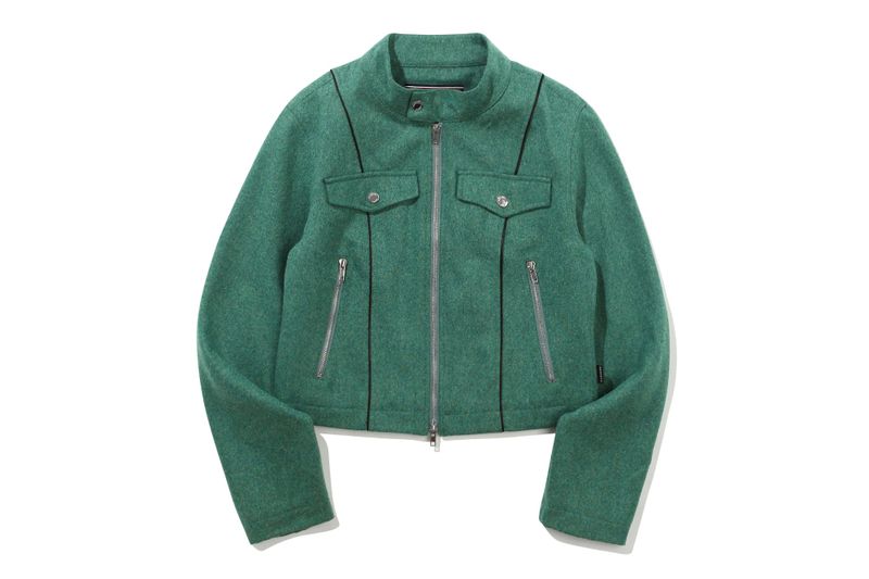 PIPING WOOL BIKER JACKET