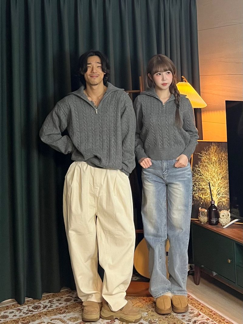 High-neck half zip-up knit 5COLOR