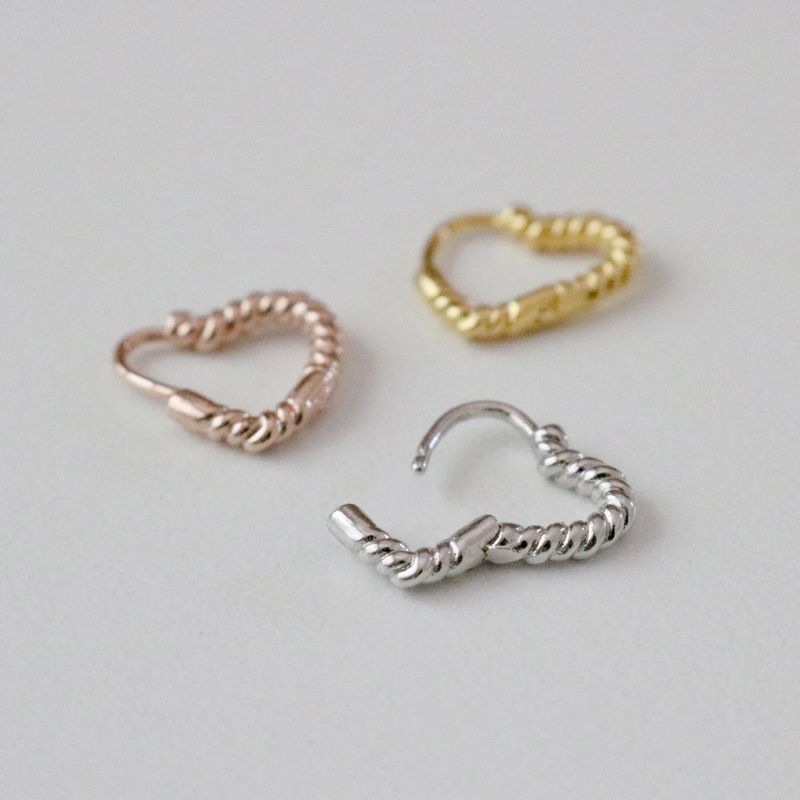 Twisted heart ring piercing / 3 color / 1pcs