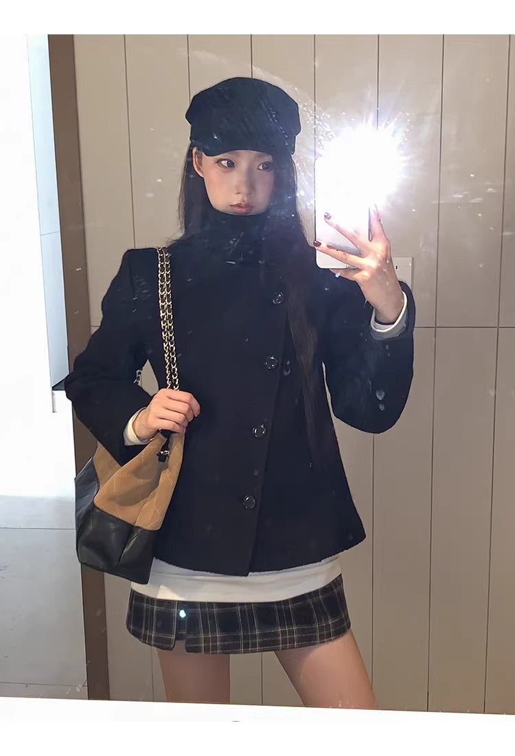 Royal black high-neck wool jacket