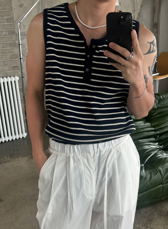 [S/S] Stripe henry neck sleeveless(3color)