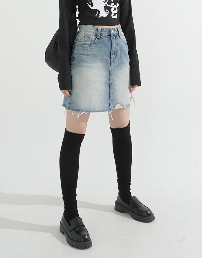 KIXI（キッシー）の「Damage Washing Denim Skirt（Skirts）」