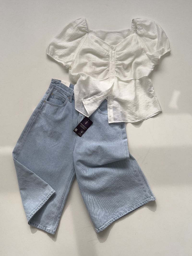Besque Shirred Short Sleeve Blouse