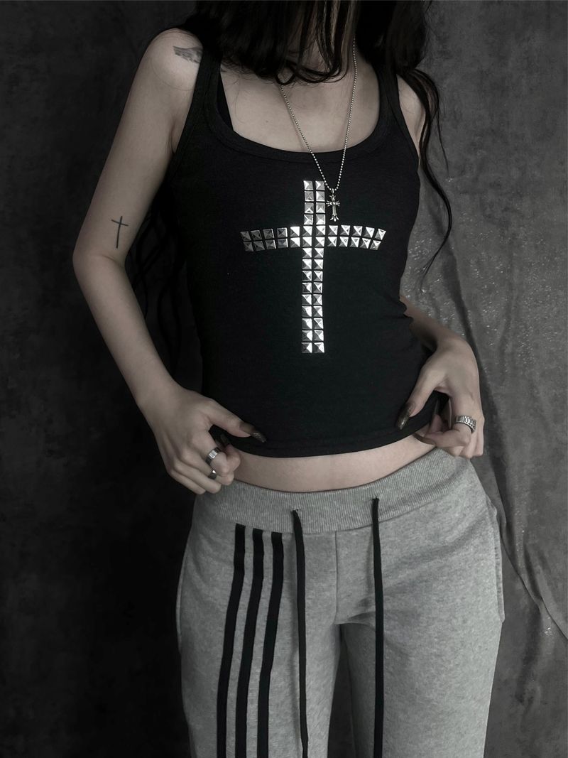 metal stud cross sleeveless (3color)