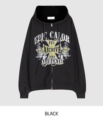 Cross Vintage Printing Two-Way Hood Zip-Up