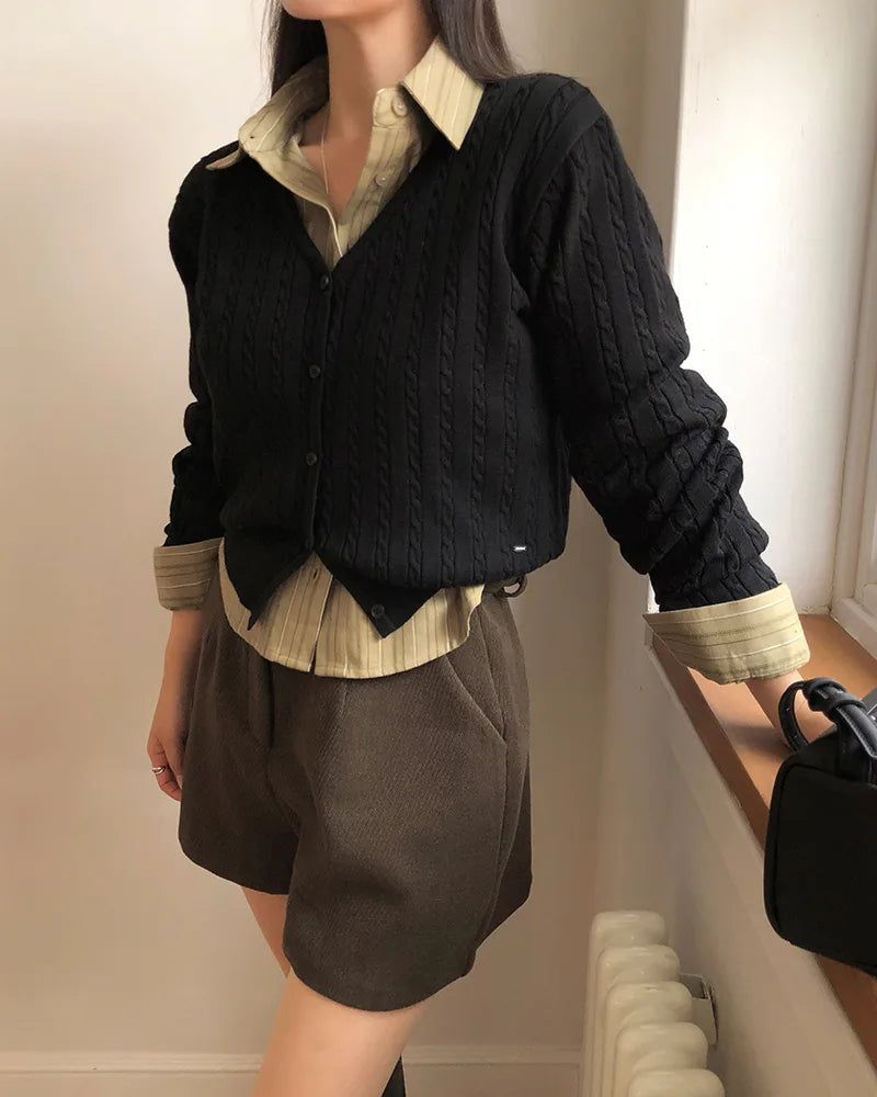 [ORIGINAL] Rope Cable Knit Long-sleeved Cardigan