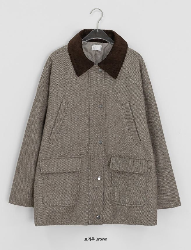 Endet Corduroy Collar Quilted Half Coat
