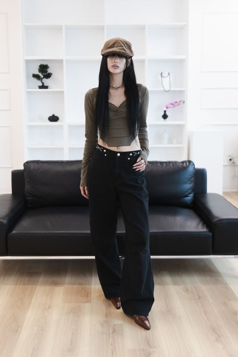 [Sepia] Stud cotton pants