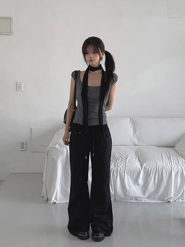 T-Shion Rivet Pocket Banding Bootcut Pants