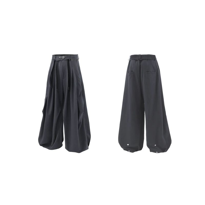 RELABEL('LABEL) Acetic acid wool pants with complimentary elastic waistband, pleated knife-edge silhouette, loose and casual fit