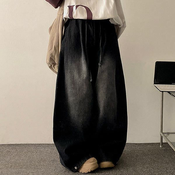 hijjoo(ハイチュー)の「Flex waist string two-pin tuck snap wide denim pants(Pants)」