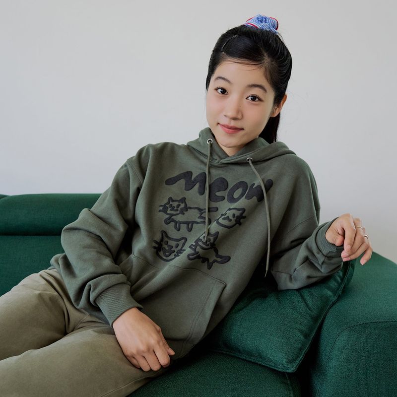 DOODLE MEOW HOODIE (KHAKI)