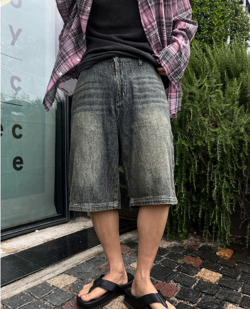 Cool Carpenter Sand Washing Half Denim Pants