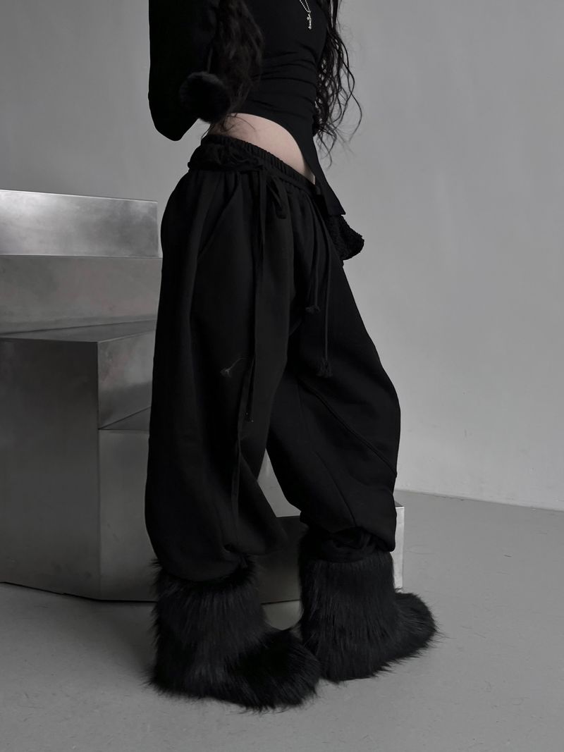 strap cut-line wide pants (fleece-lined / 2color)