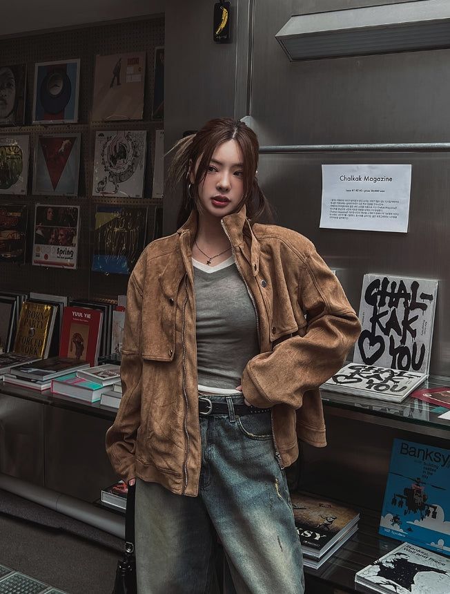 Ati two way stitch suede jacket