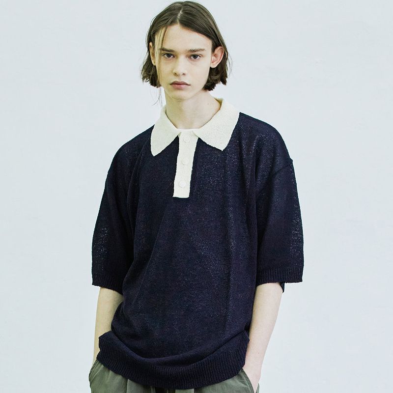 BOUCLE SUNDAISY COLLAR HALF KNIT NAVY