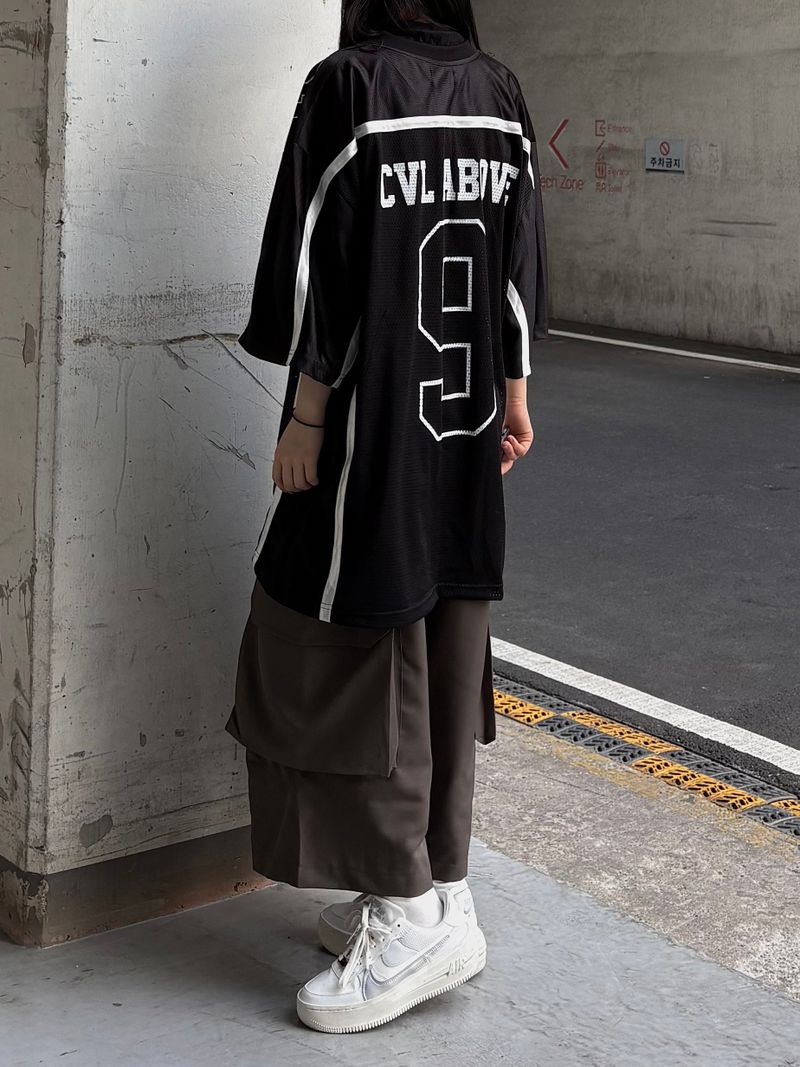number 9 mesh tape t-shirt