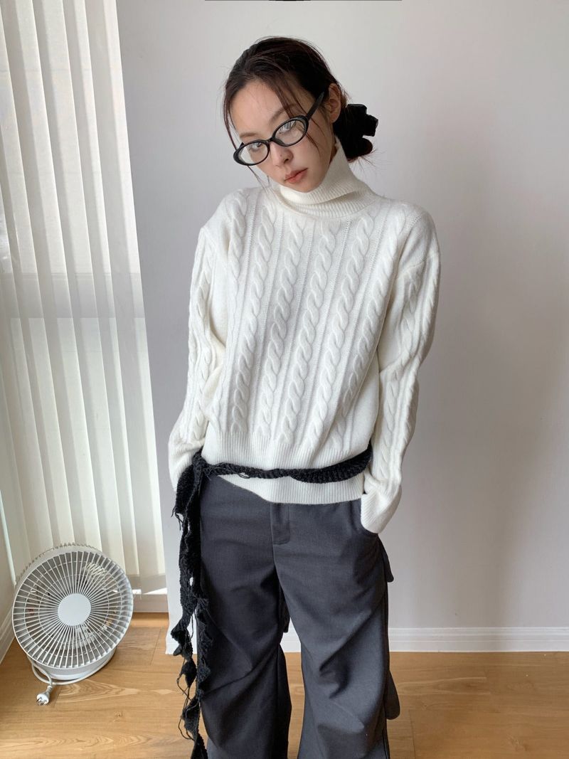 Jacquard Turtleneck Twisted Wool Knitwear