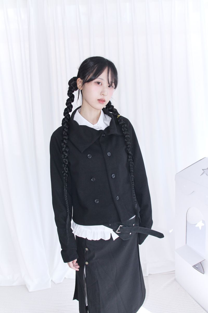 unbalanced diagonal collar double short jacket