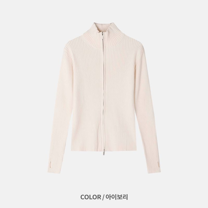 Rib Line Muscle Fit Zip-Up Knit