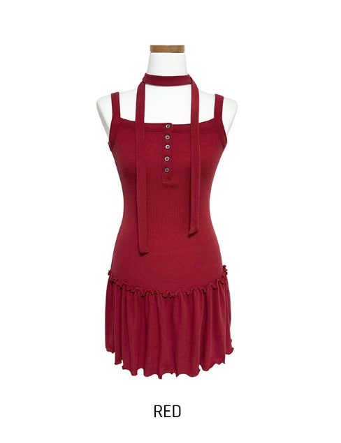Tiz Button Ruffle Layered Sleeveless Scarf Set