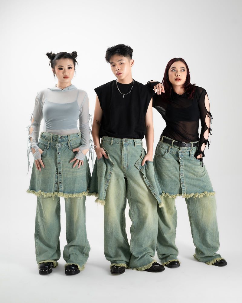 catha（カタ）の「Line Up Layered Wash Denim Skirt Pants（Pants）」