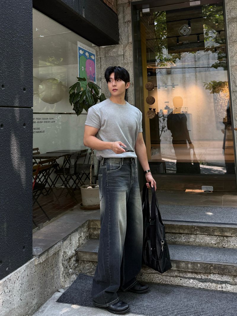 Cove banded wide denim pants