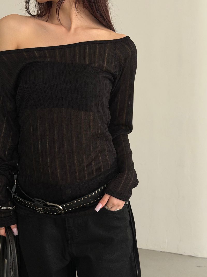 See through off shirring t-shirts(3color)