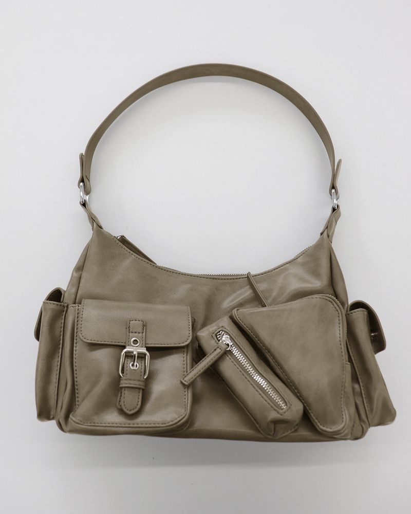 Lanyoo diagonal zipper pocket leather shoulder bag
