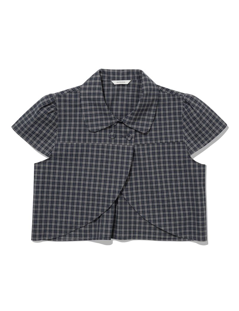 CHECKERED DOUBLE BLOUSE(NAVY)