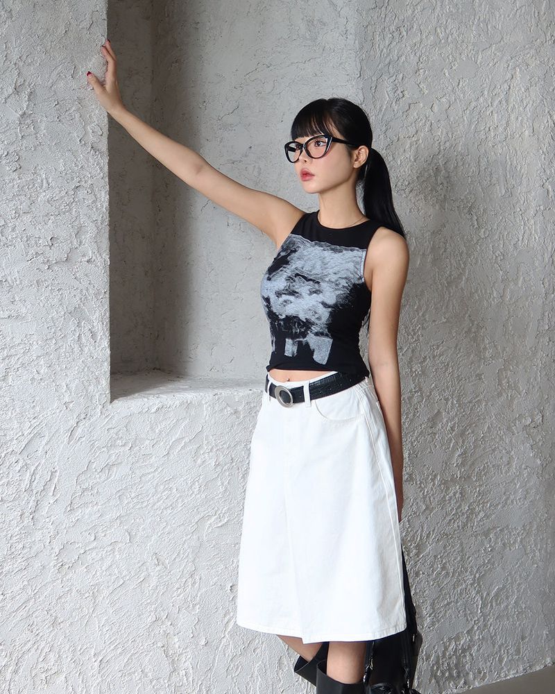Basic pintuck cotton midi skirt