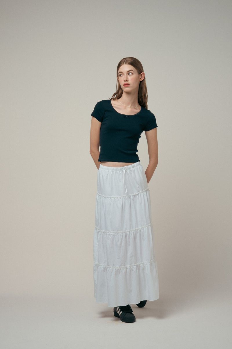 Maxi Shirring Flare Skirt (WHITE)