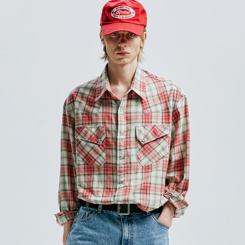 KND（ケイエンド）の「03s plaid western shirt red（Tops）」