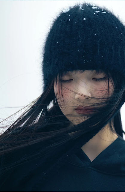 Double Strap Angora Beanie / Black