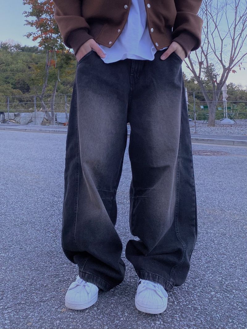 Mud Washing balloon denim pants