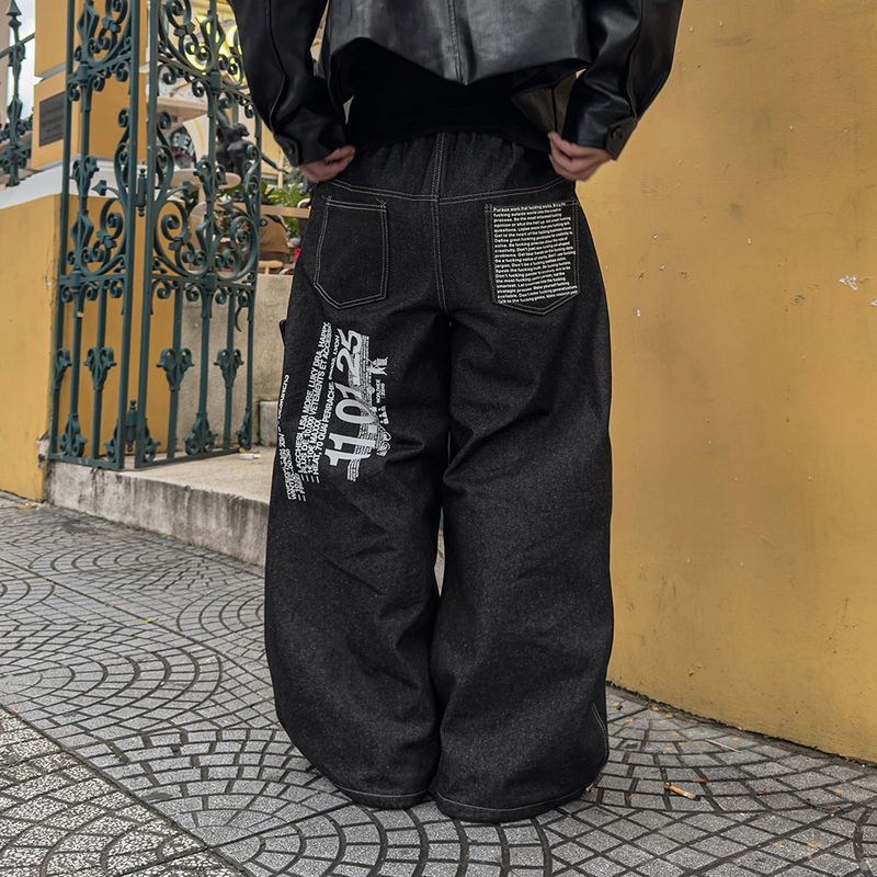 Bin Lettering Raw Wide Denim