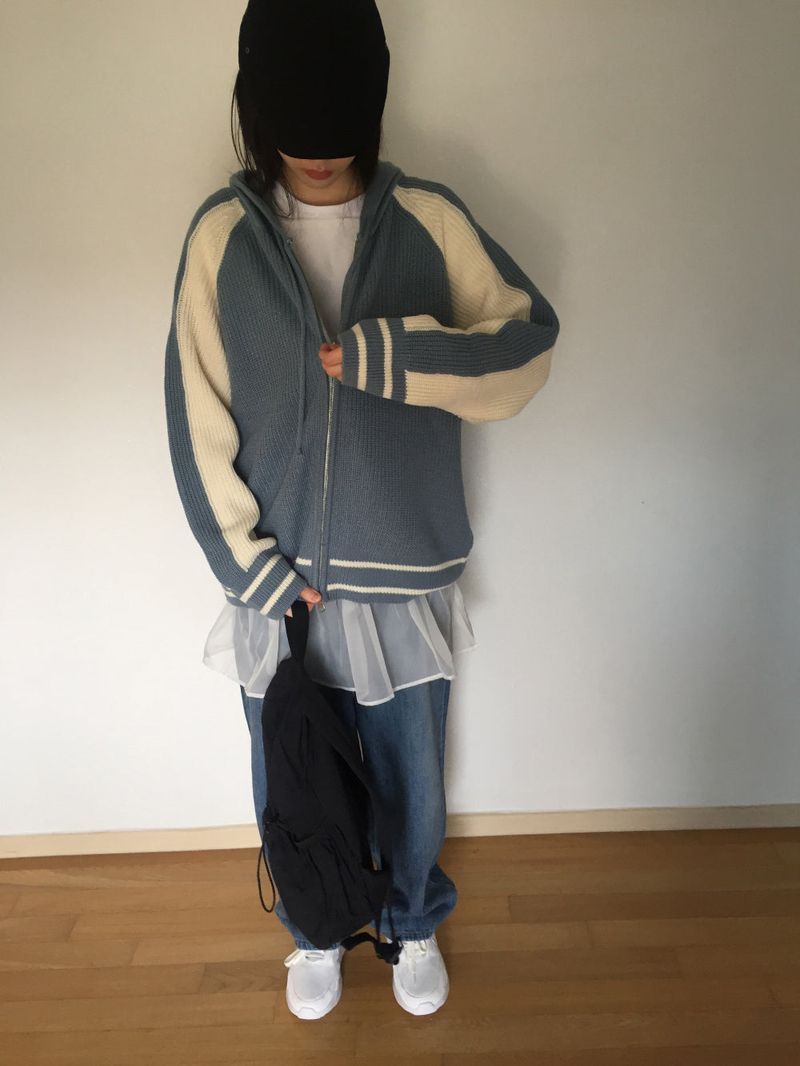 Coloring Hooded Zip-Up Knitwear (4 colors)