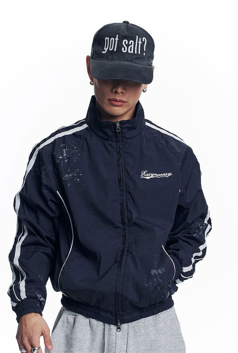 Dirty Nylon Piping Track Jacket - Navy