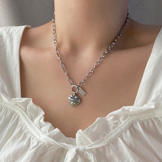 jhi Lettering Heart Two Way Necklace