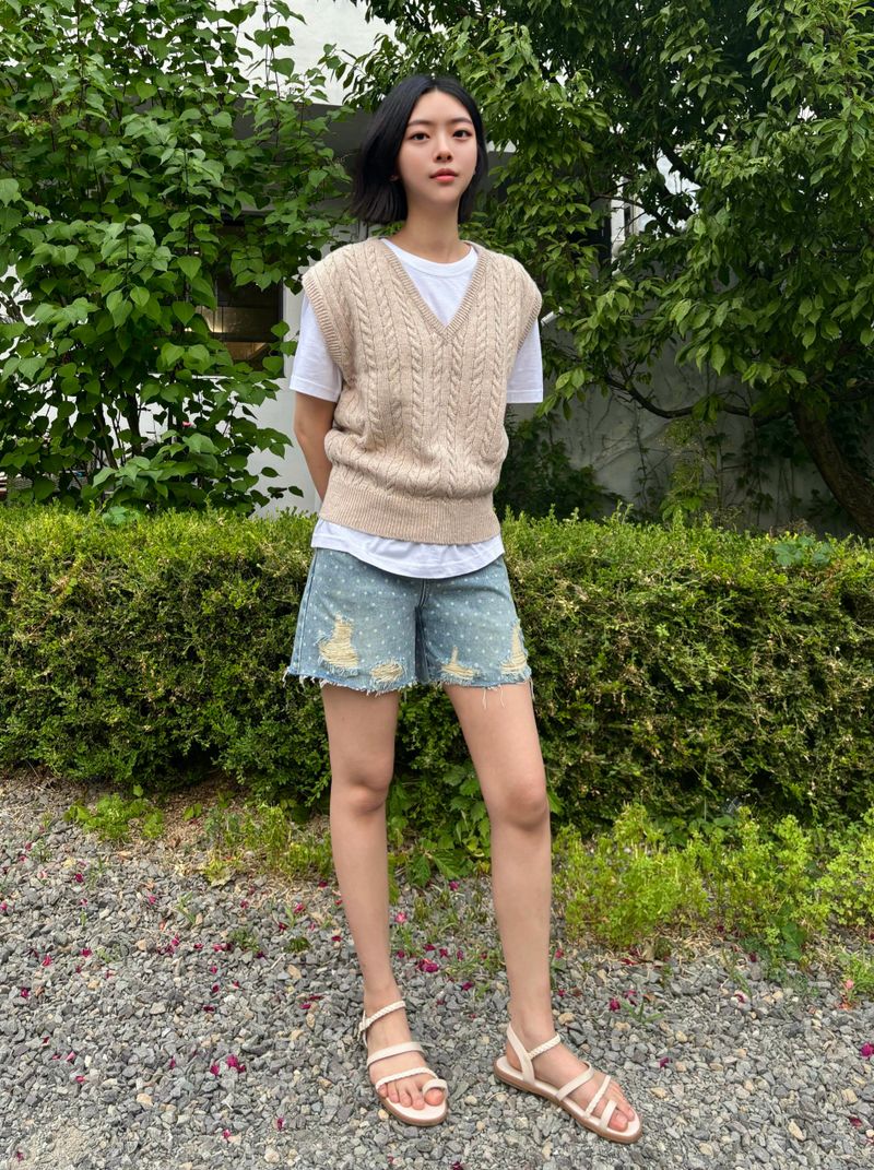 4 PART DESTROYED DOT DENIM PANTS code 21102