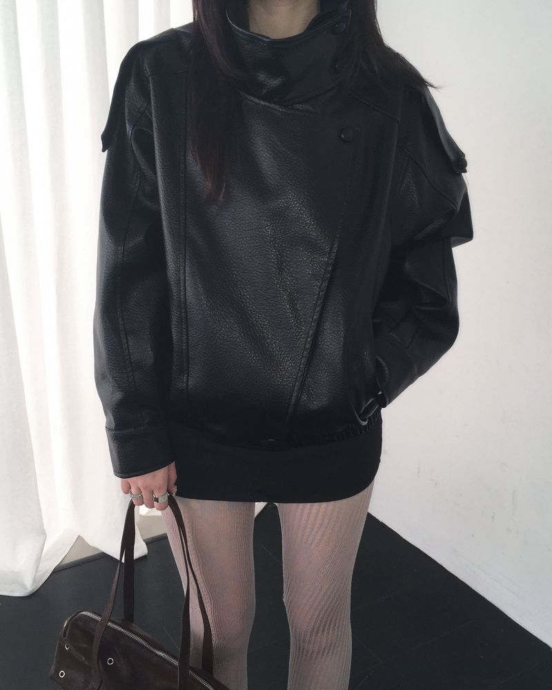 High neck leather jacket