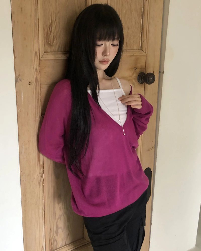 Ria Deep V-Neck Long-Sleeve Knit