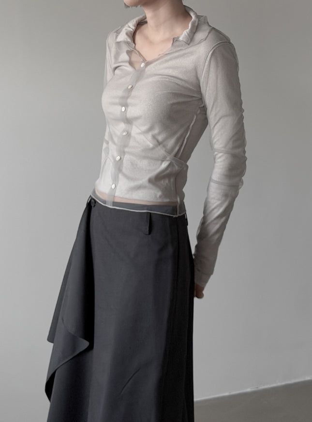 Folden Mesh Layered Collar Tee