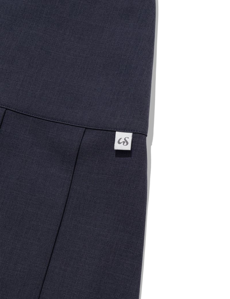 BUTTON DOUBLE PLEATED MIDI SKIRT(NAVY)