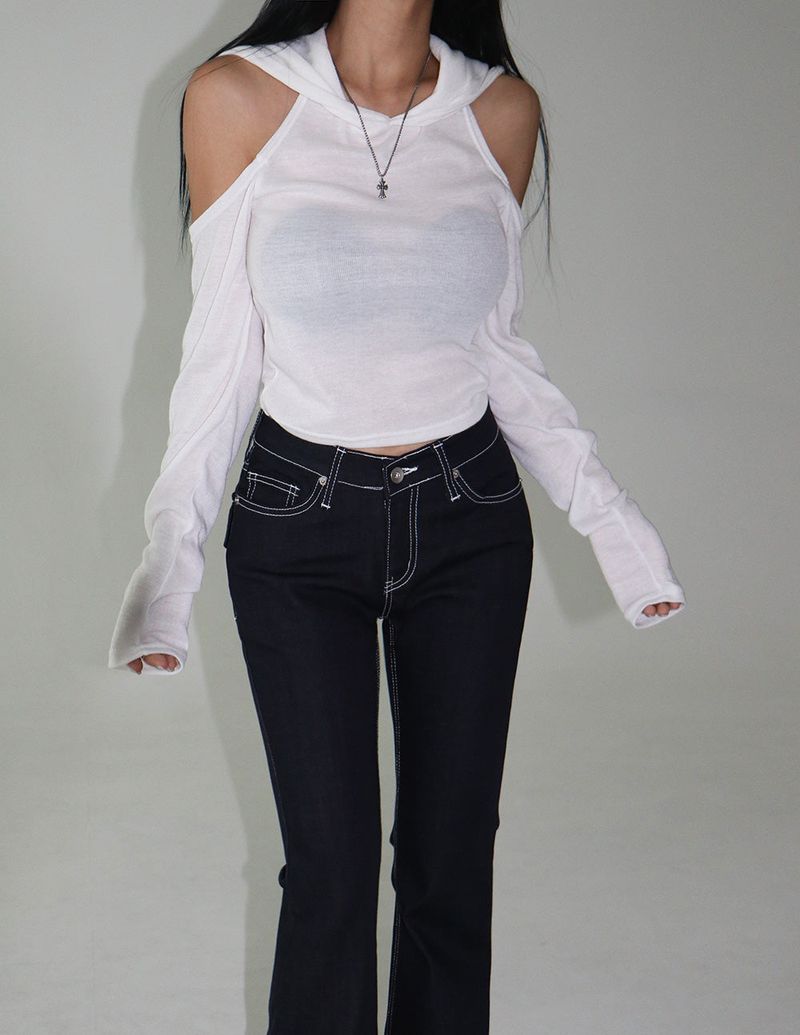 Hooded Shoulder Slit Backless T-shirt