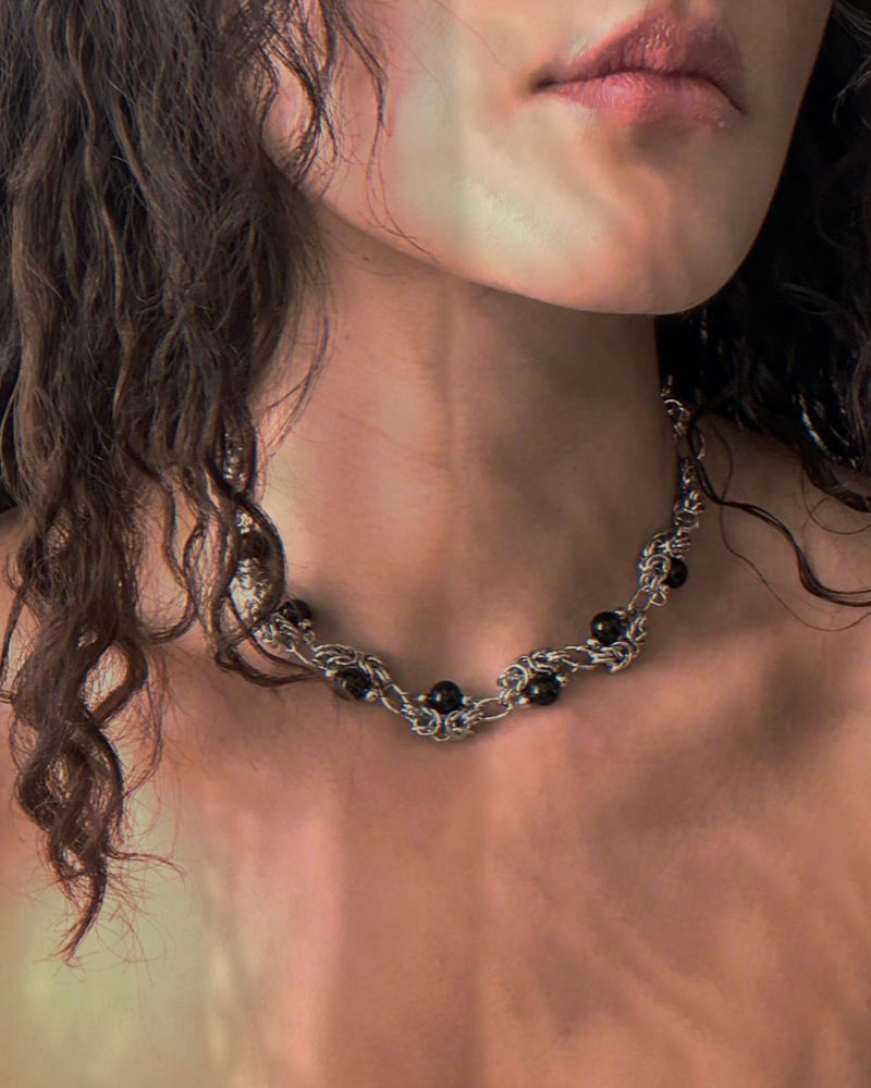 Black Onyx and Chainmail Necklace