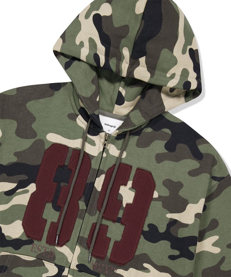 CAMO APPLIQUE ZIP UP HOODIE