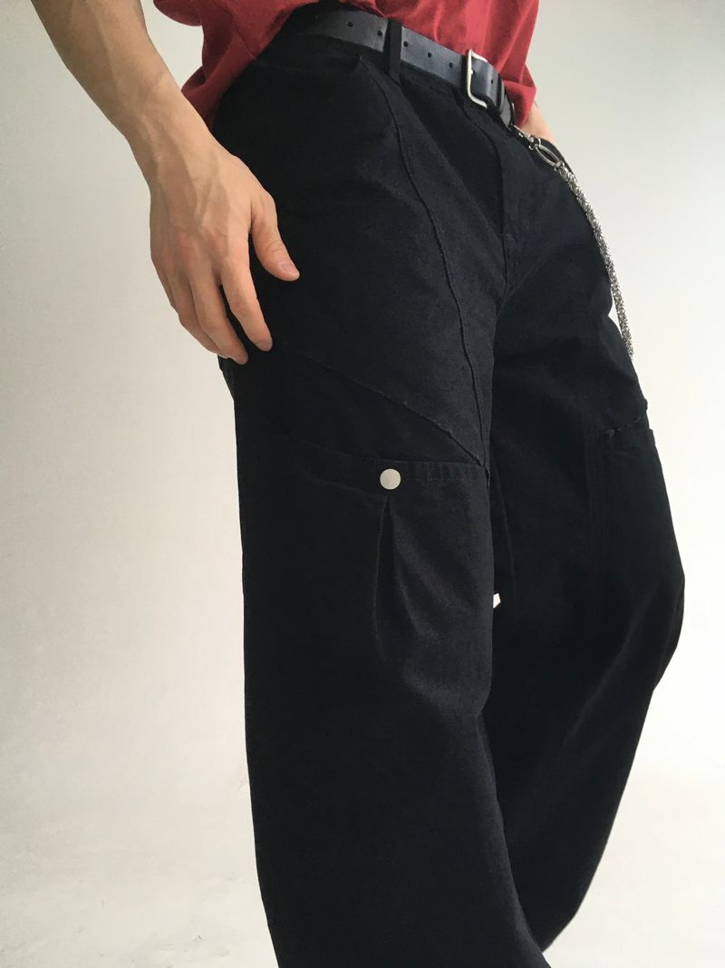 curved dyeing strap wide pants(2colors)
