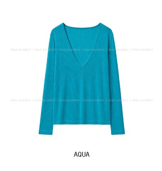 Melting See-through Deep V-Neck Ribbed Long Sleeve
