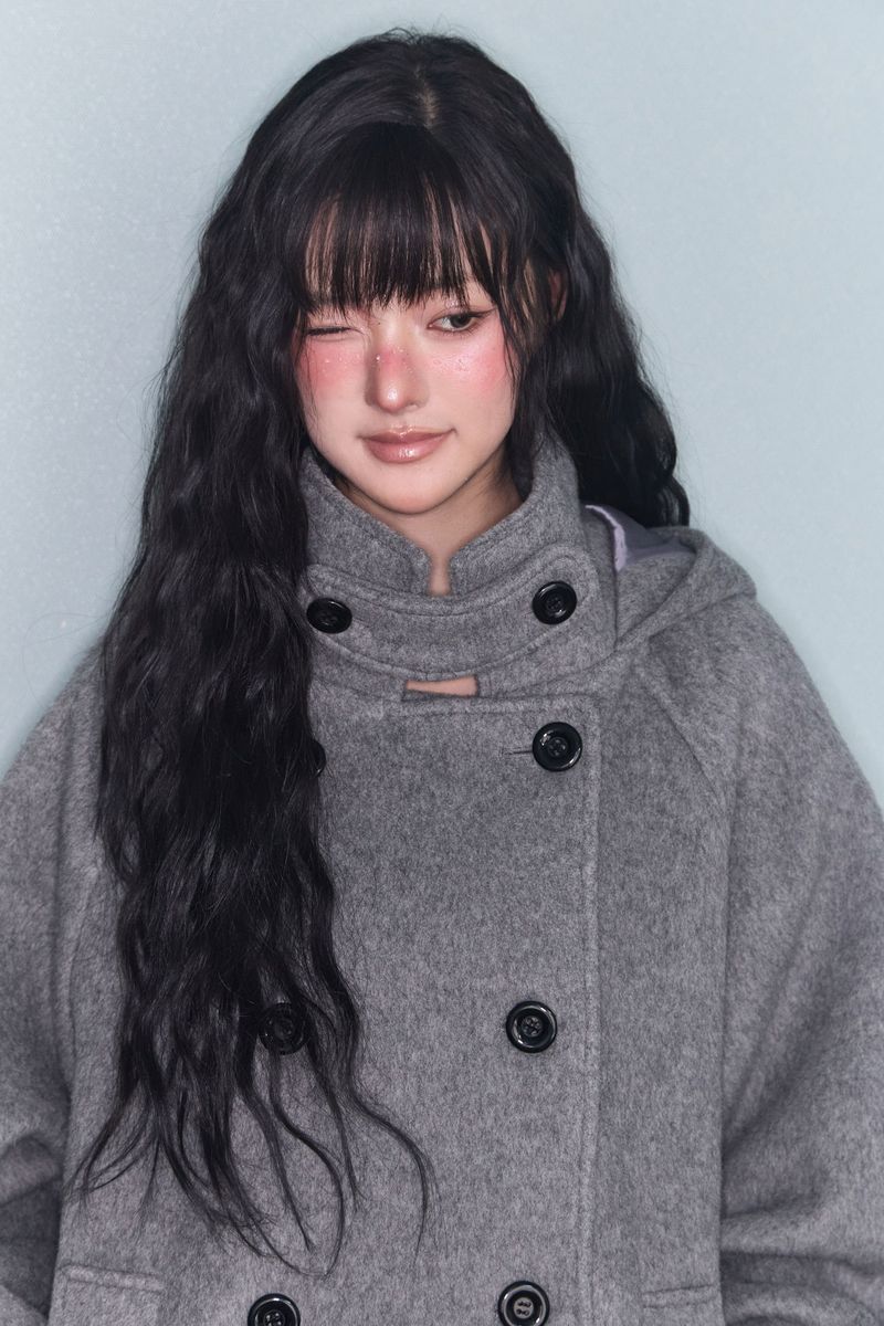 HOODED DOUBLE HALF COAT GREY